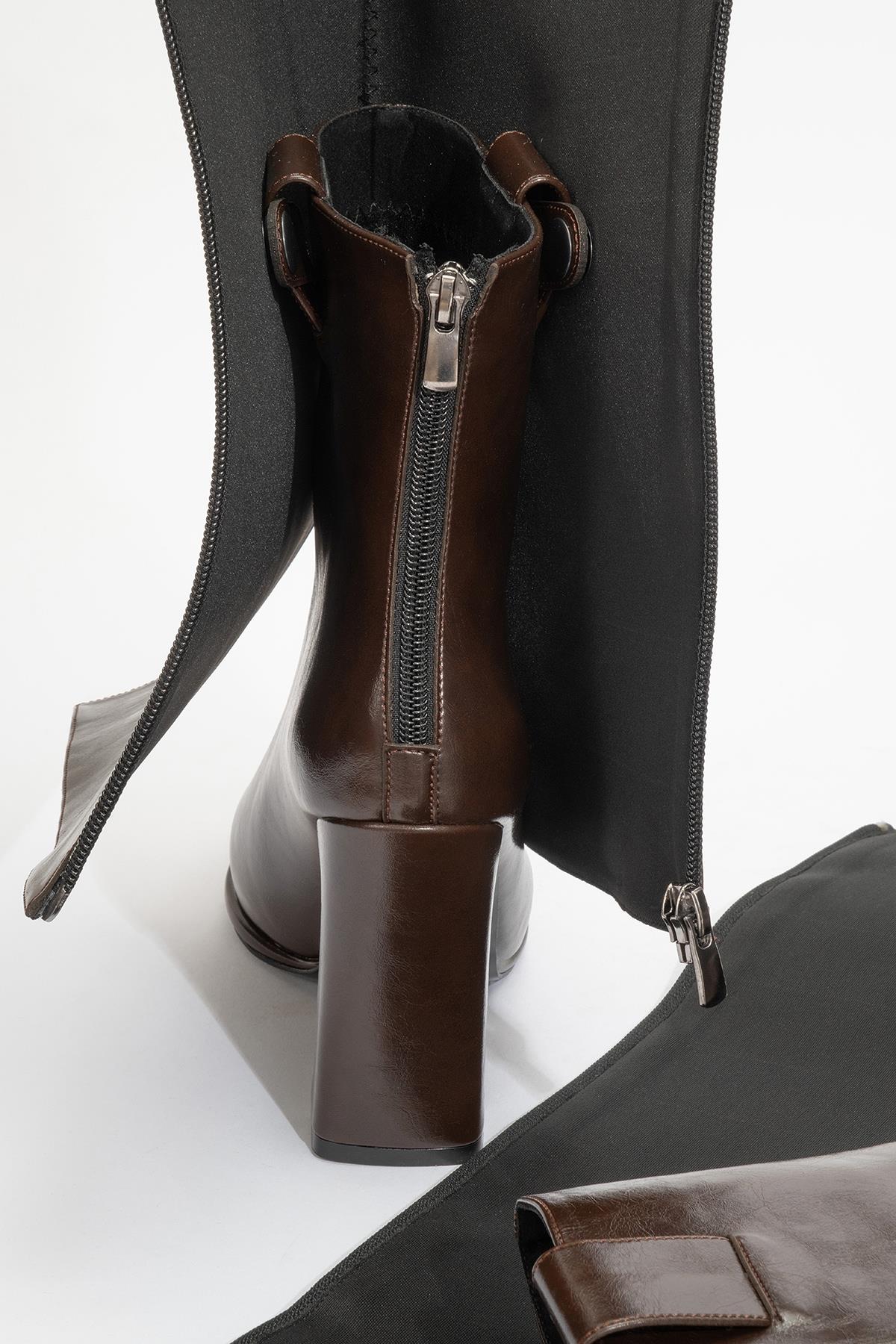 Aja - Brown Block Heel Convertible Knee-High Boot (Women) - Image 4