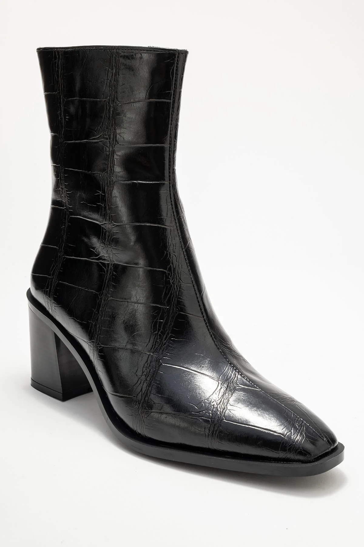 Chara - Black Croc-Embossed Block Heel Boot (Women) - Image 3
