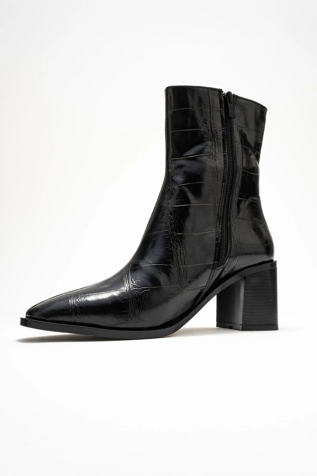 Chara - Black Croc-Embossed Block Heel Boot (Women) - Image 4