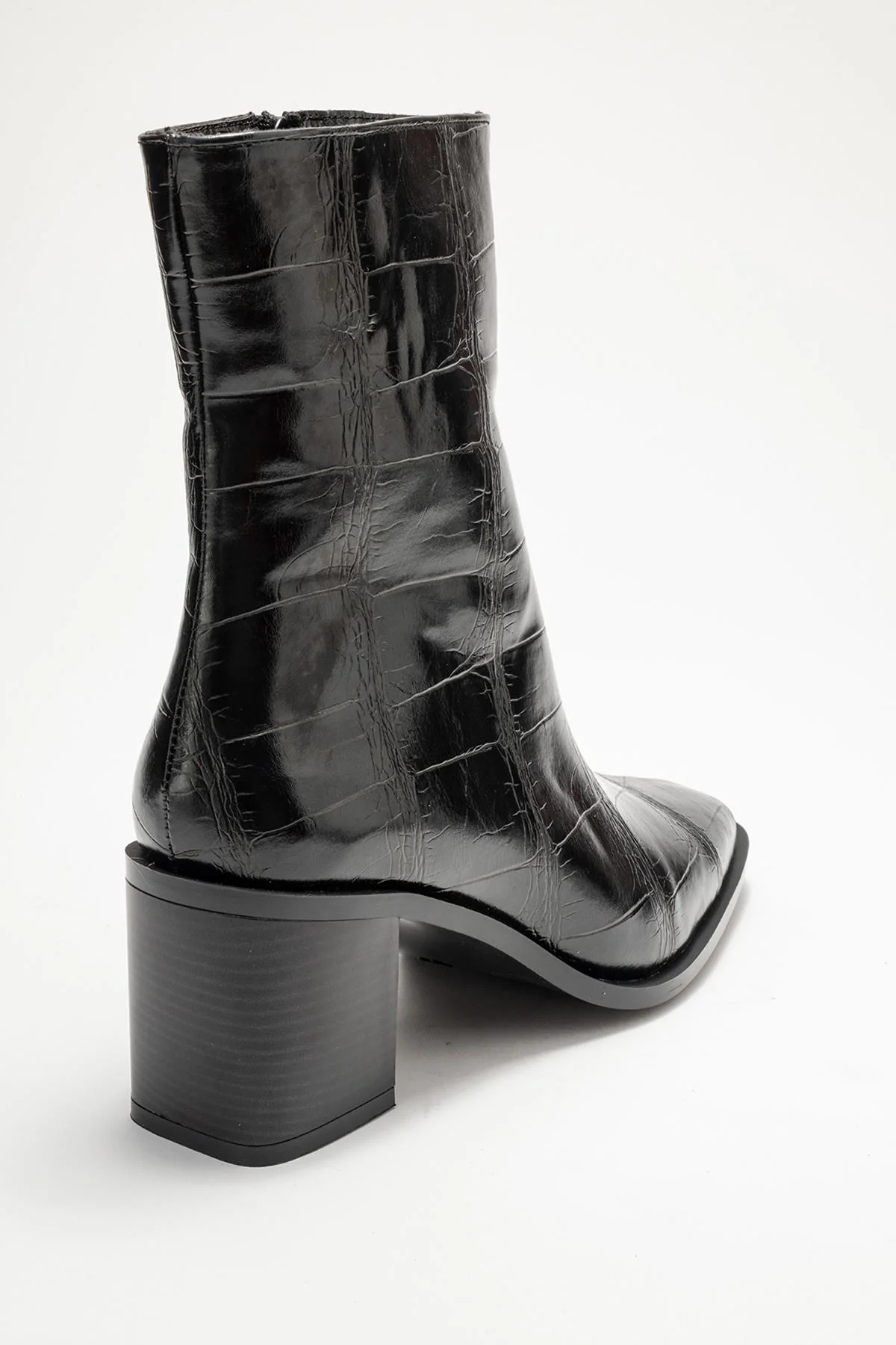 Chara - Black Croc-Embossed Block Heel Boot (Women) - Image 5
