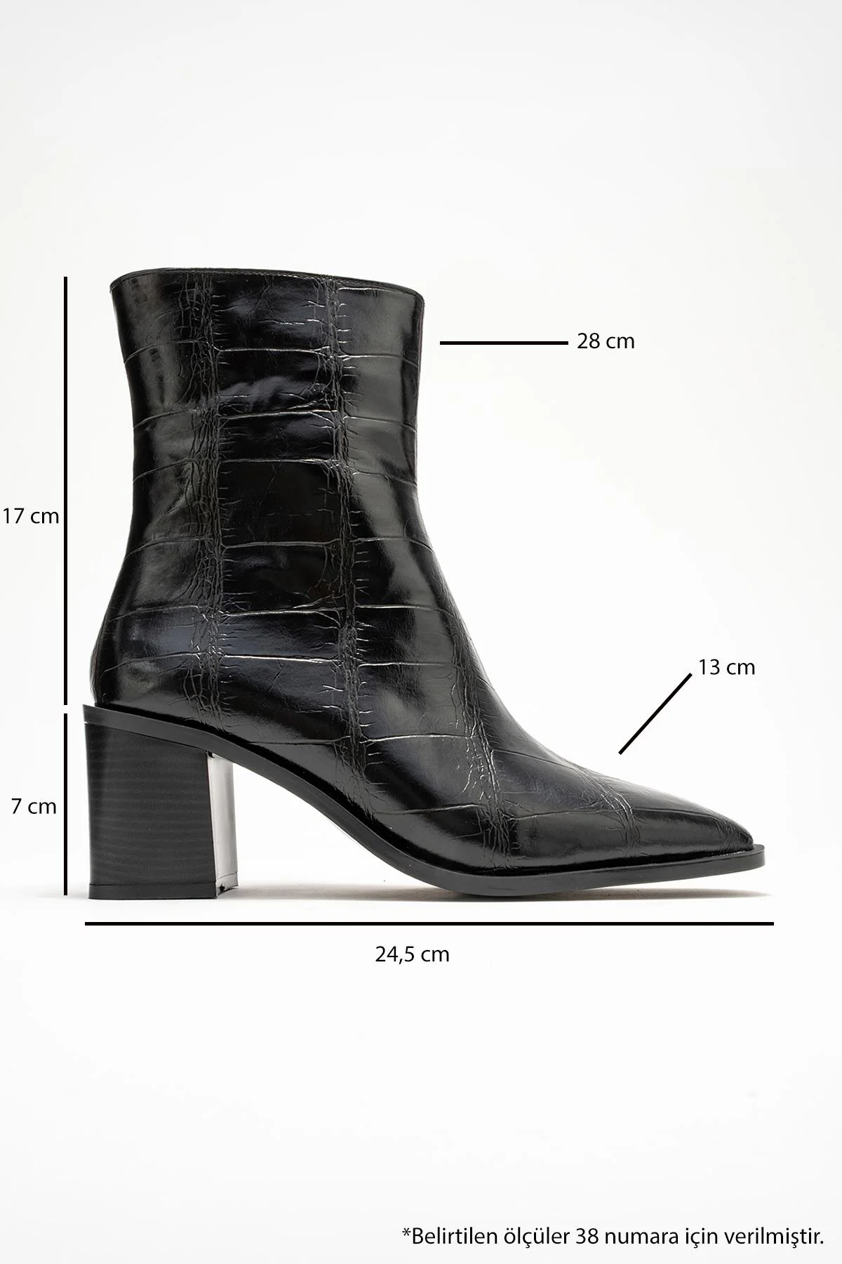 Chara - Black Croc-Embossed Block Heel Boot (Women) - Image 6