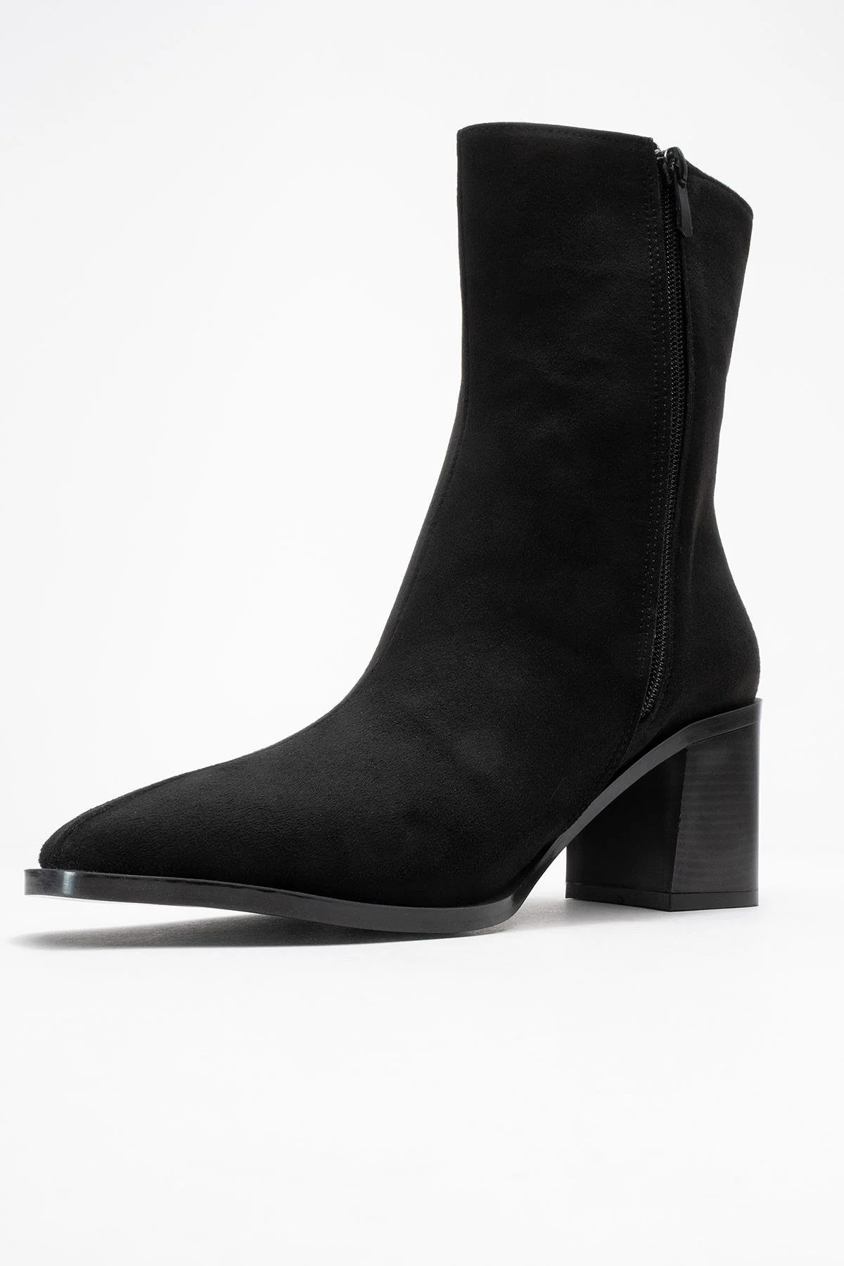 Chara - Black Suede Block Heel Ankle Boot (Women) - Image 4
