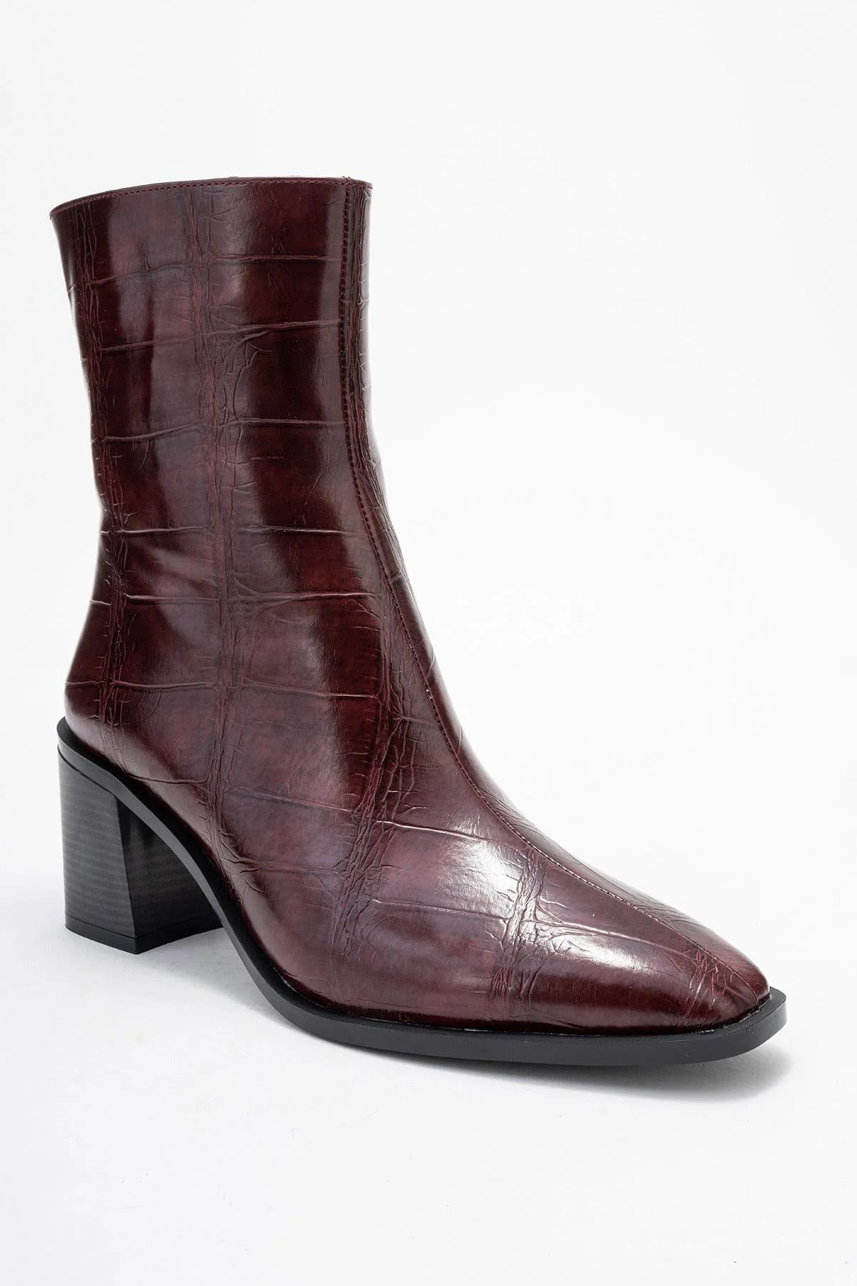 Chara - Burgundy Print Block Heel Ankle Boot (Women) - Image 3