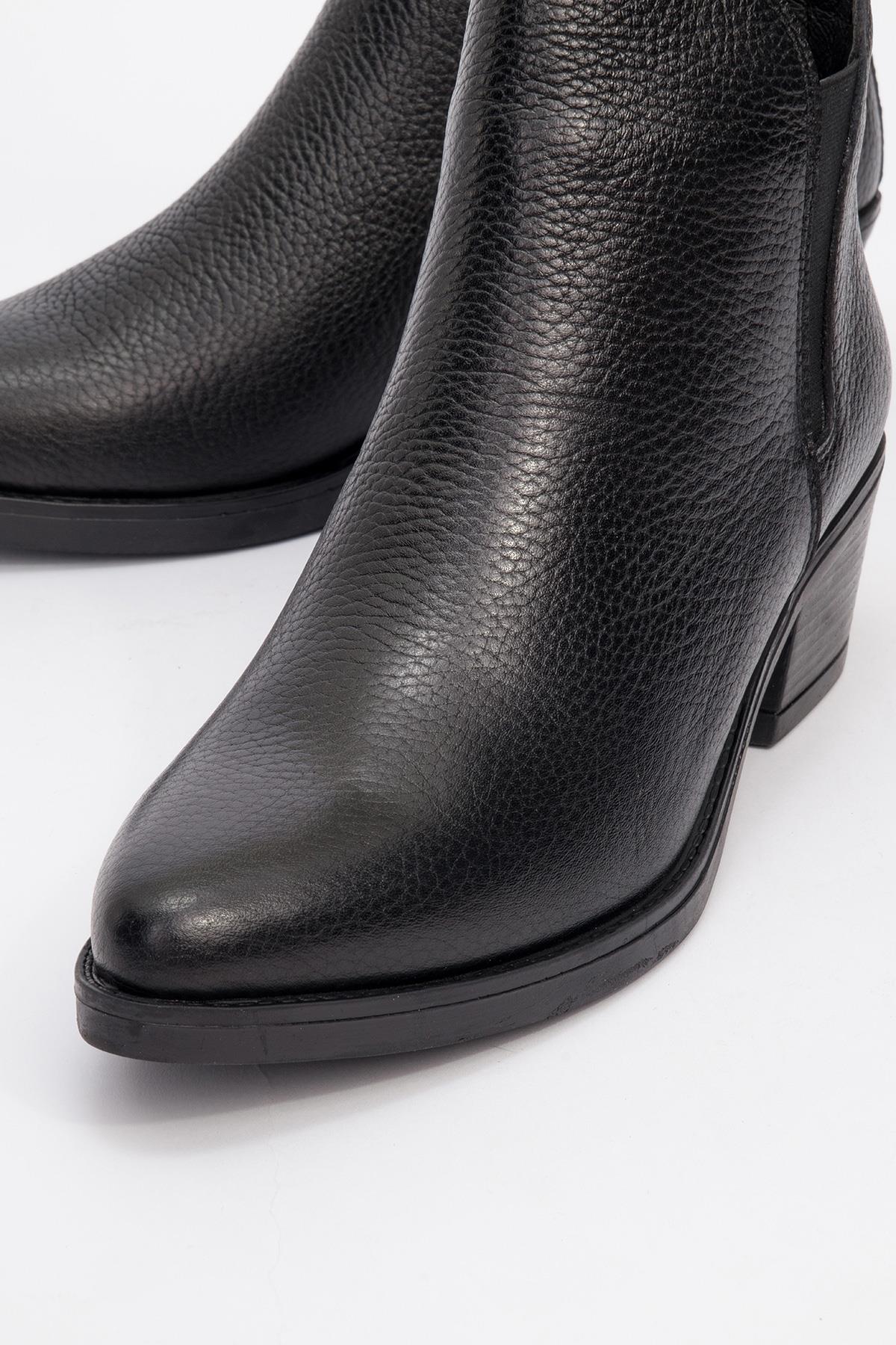 Dovena - Black Genuine Leather Elastic Block Heel Ankle Boot (Women) - Image 3