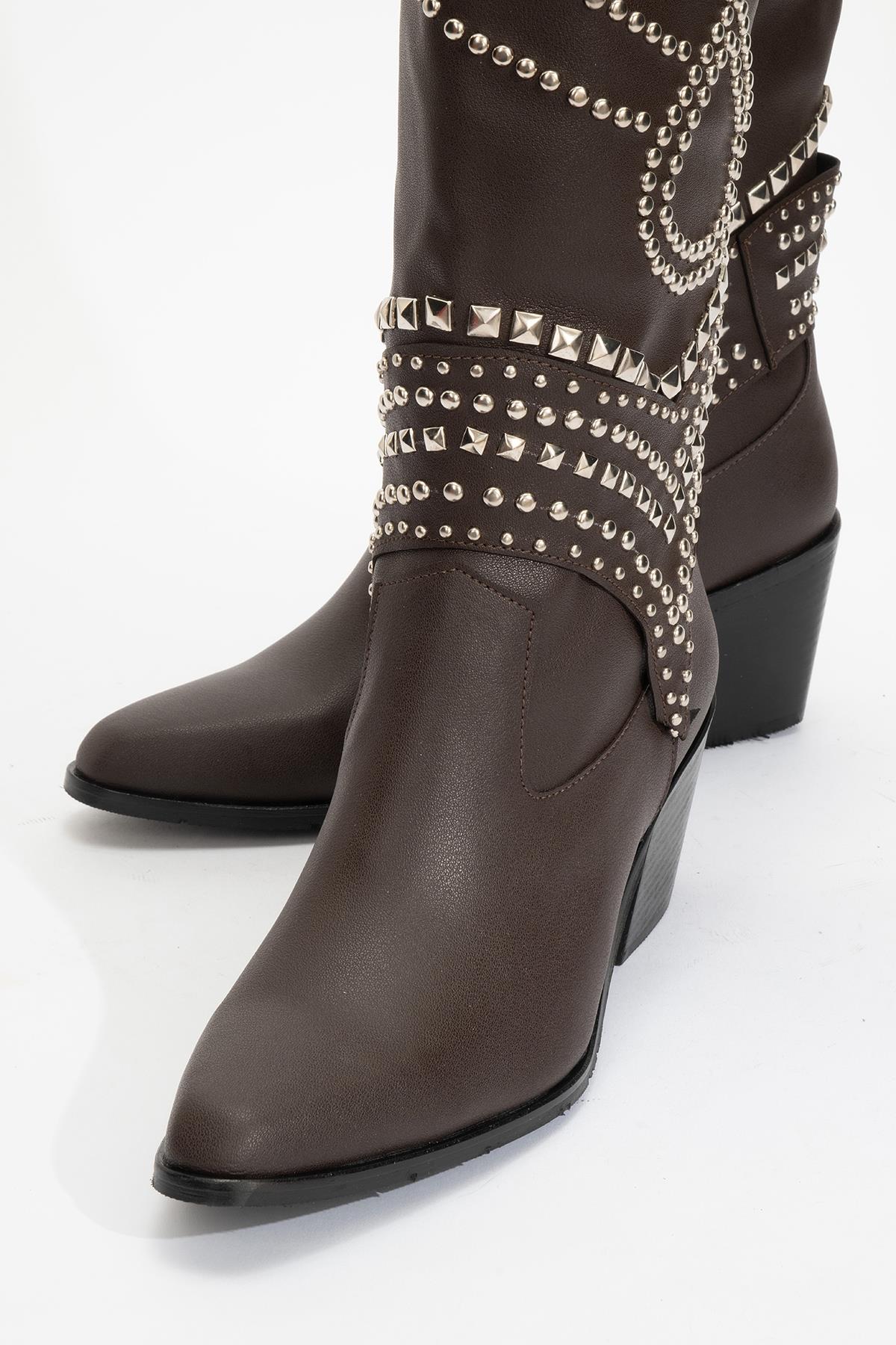 Draga - Brown Studded Block Heel Knee-High Boot (Women) - Image 3