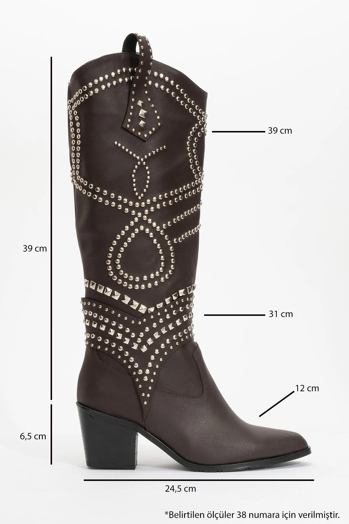 Draga - Brown Studded Block Heel Knee-High Boot (Women) - Image 4