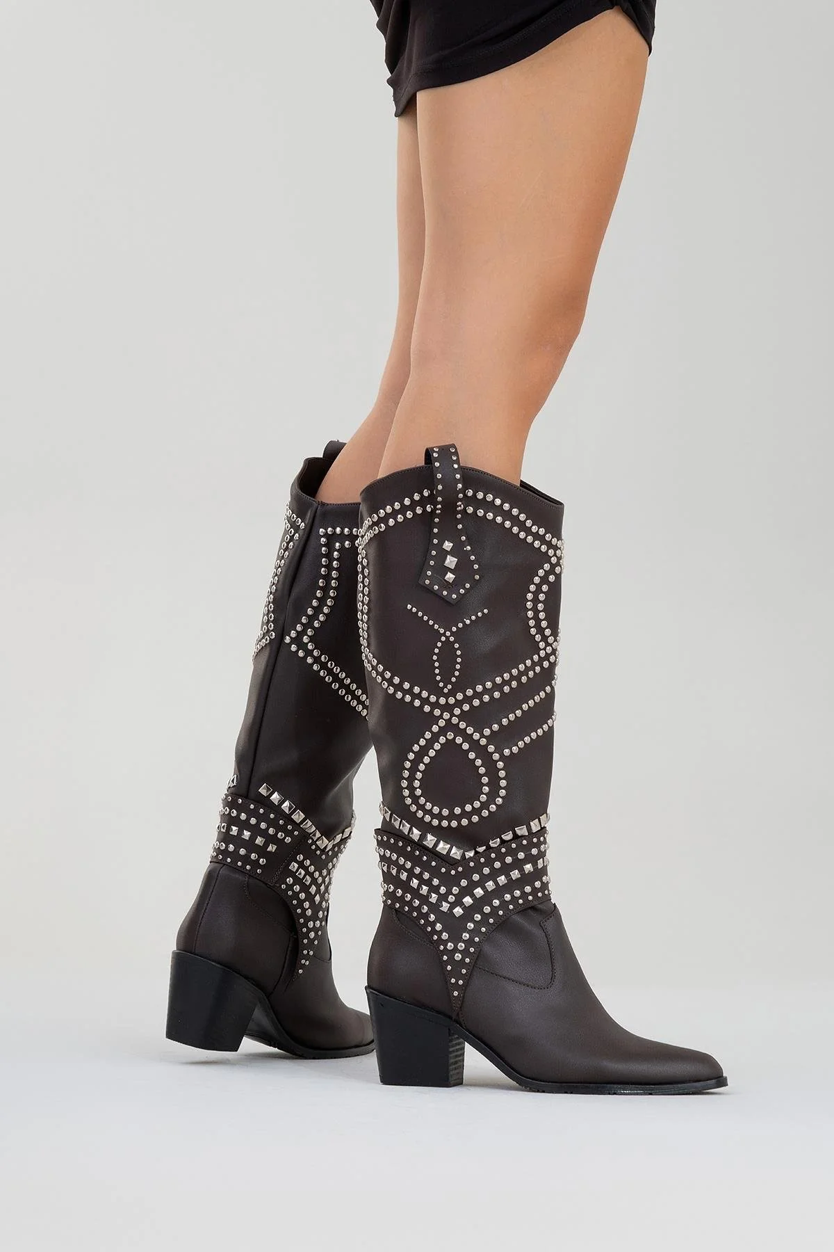 Draga - Brown Studded Block Heel Knee-High Boot (Women) - Image 5