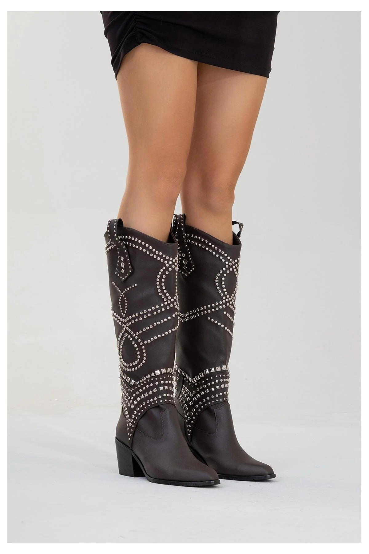 Draga - Brown Studded Block Heel Knee-High Boot (Women) - Image 6