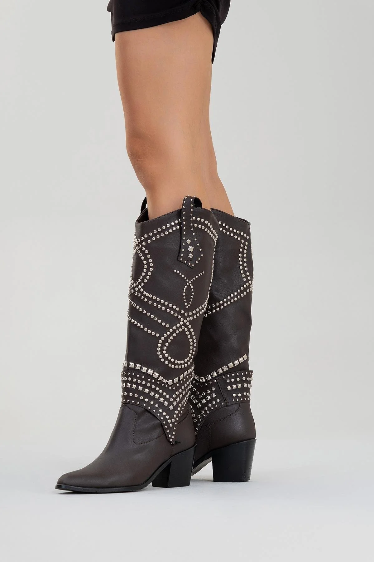 Draga - Brown Studded Block Heel Knee-High Boot (Women) - Image 7