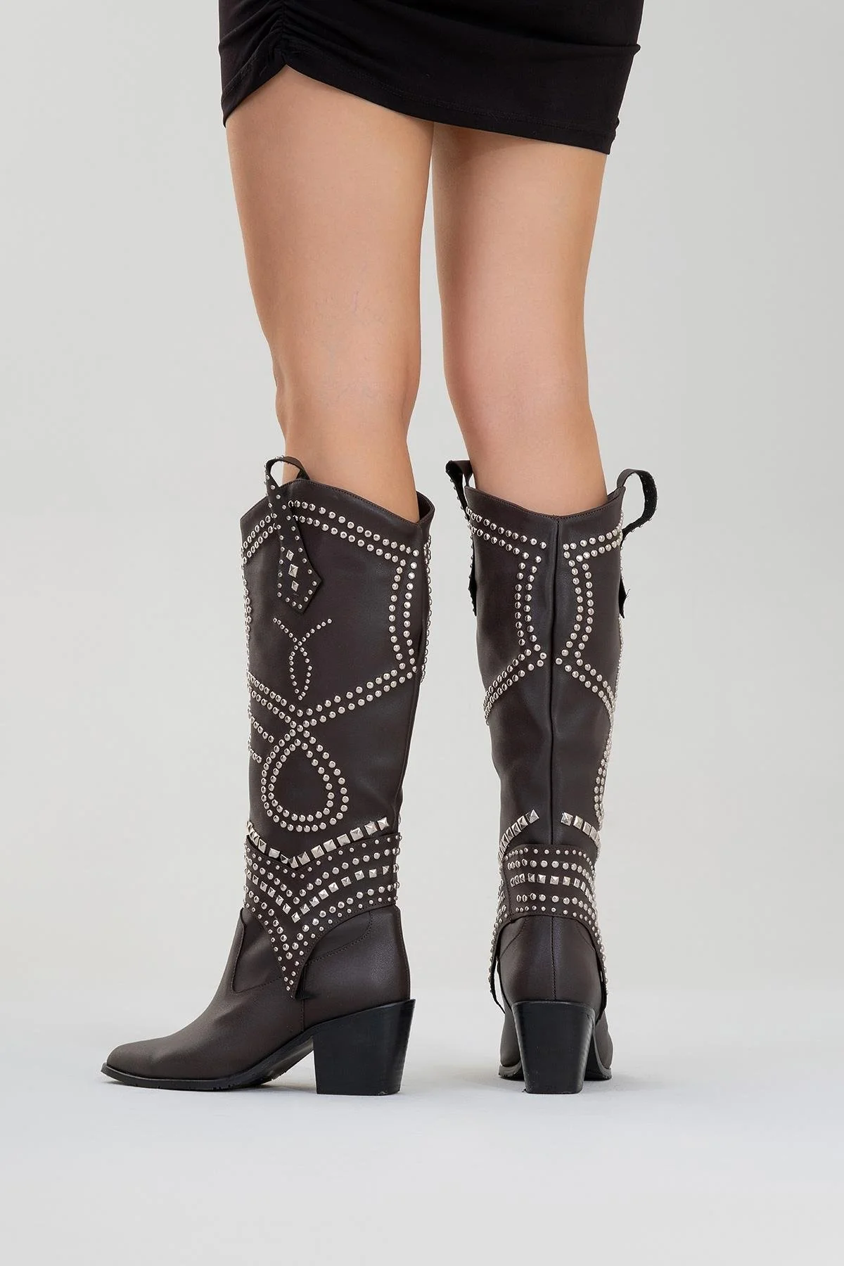 Draga - Brown Studded Block Heel Knee-High Boot (Women) - Image 8