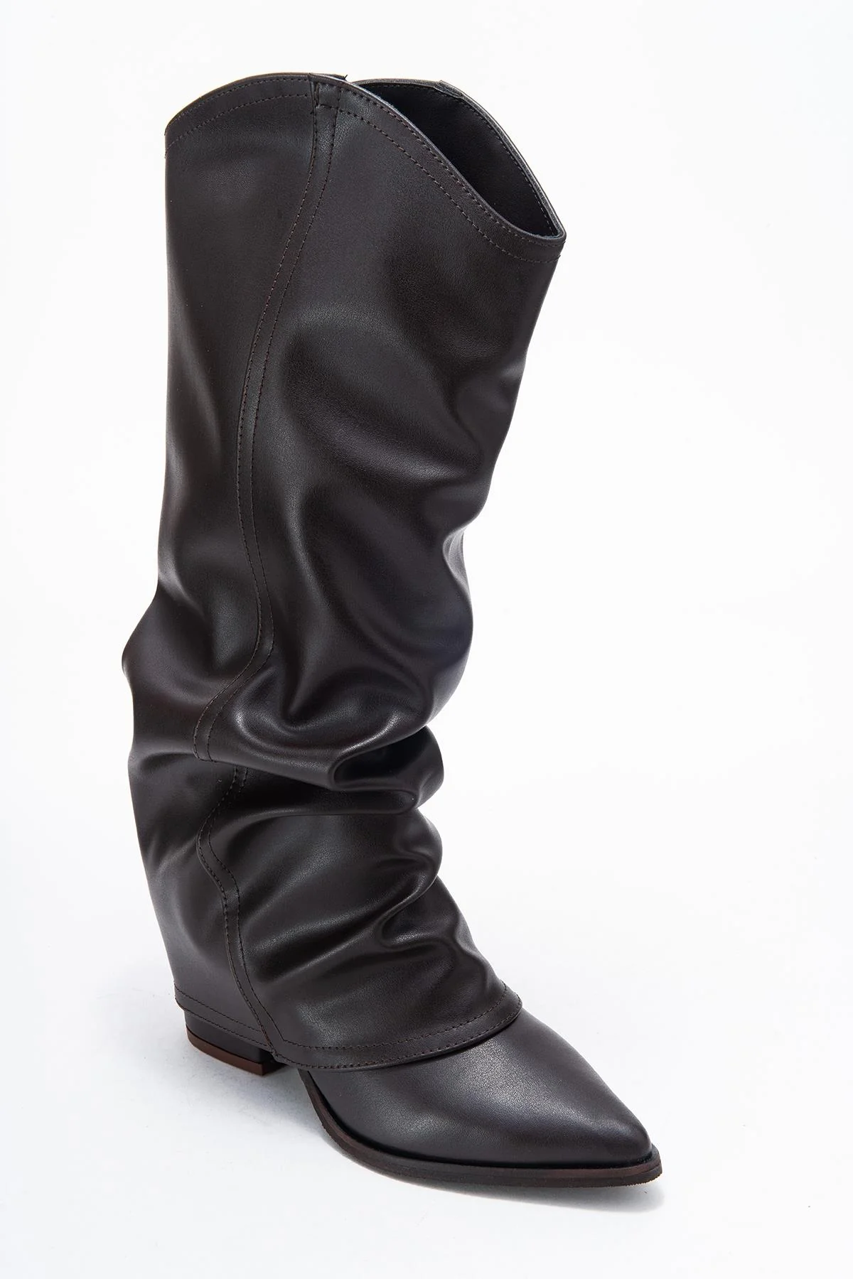 Elaris - Brown Gusseted Block Heel Knee-High Boot (Women) - Image 3