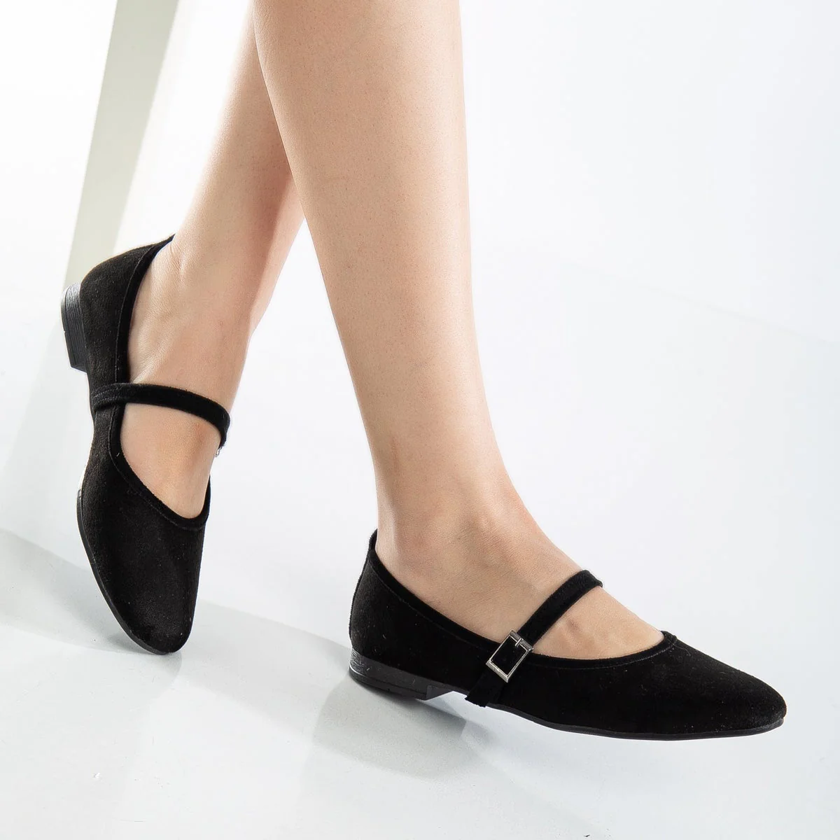 Emilie - Black Suede Mary Jane Flats - Image 4