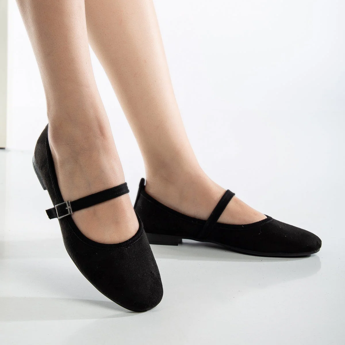 Emilie - Black Suede Mary Jane Flats - Image 5