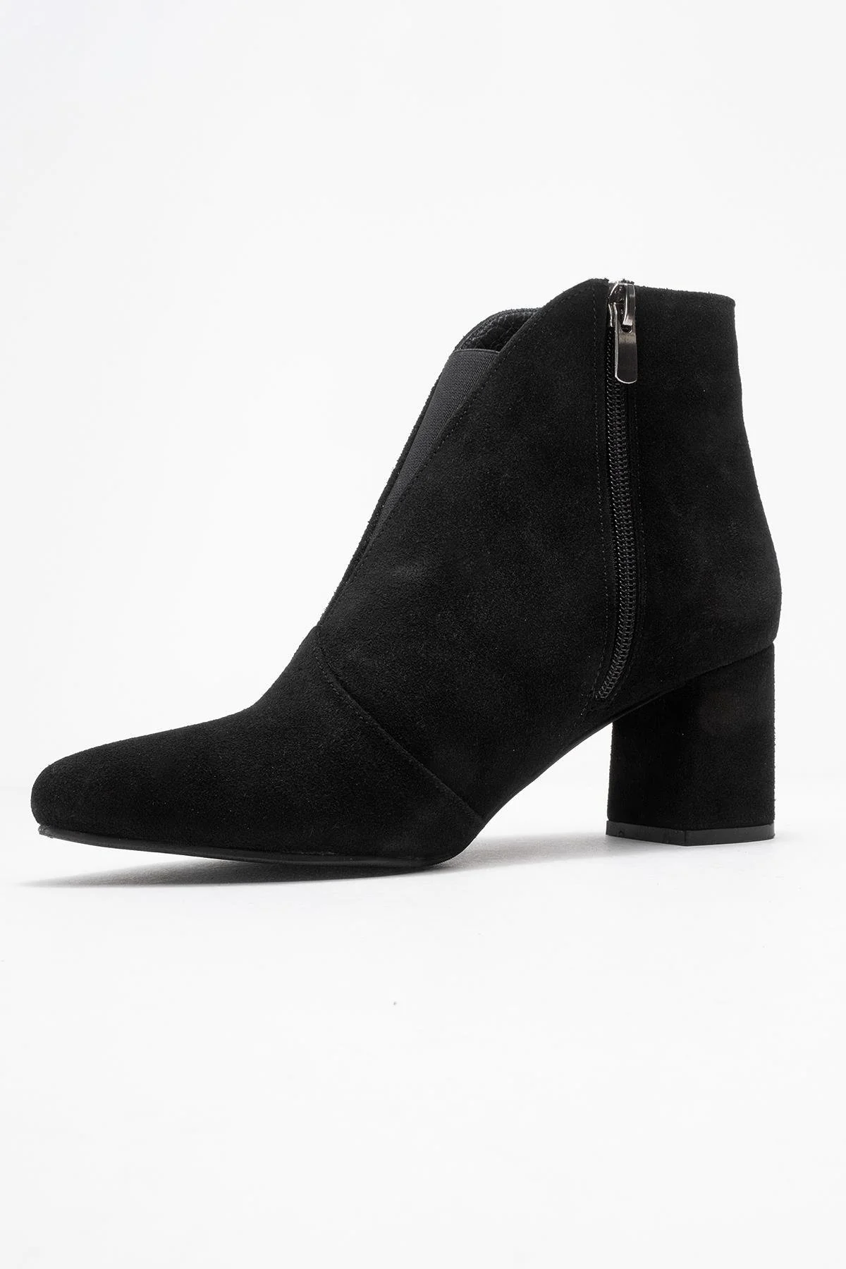 Finda - Black Suede Genuine Leather Block Heel Ankle Boot (Women) - Image 4