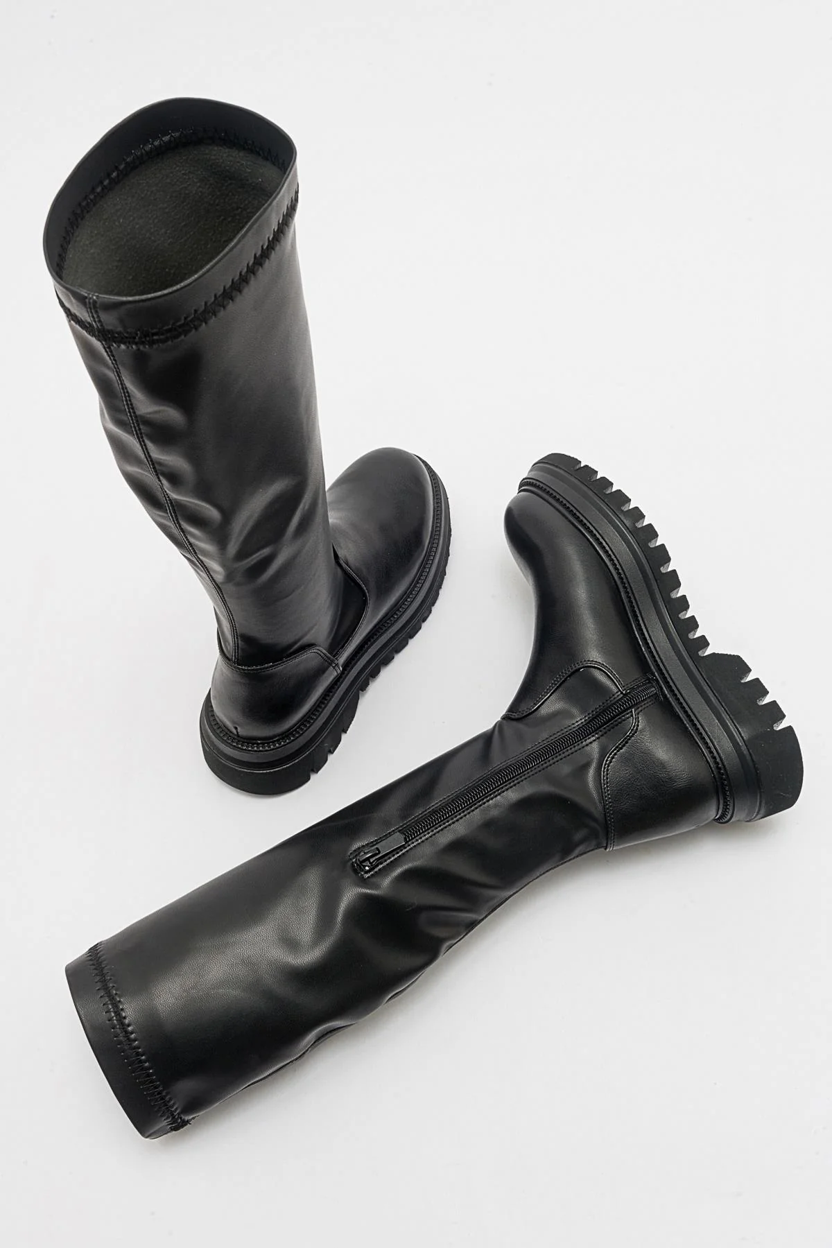 Henin - Black Stretch Knee-High Flat Boot (Women) - Image 3