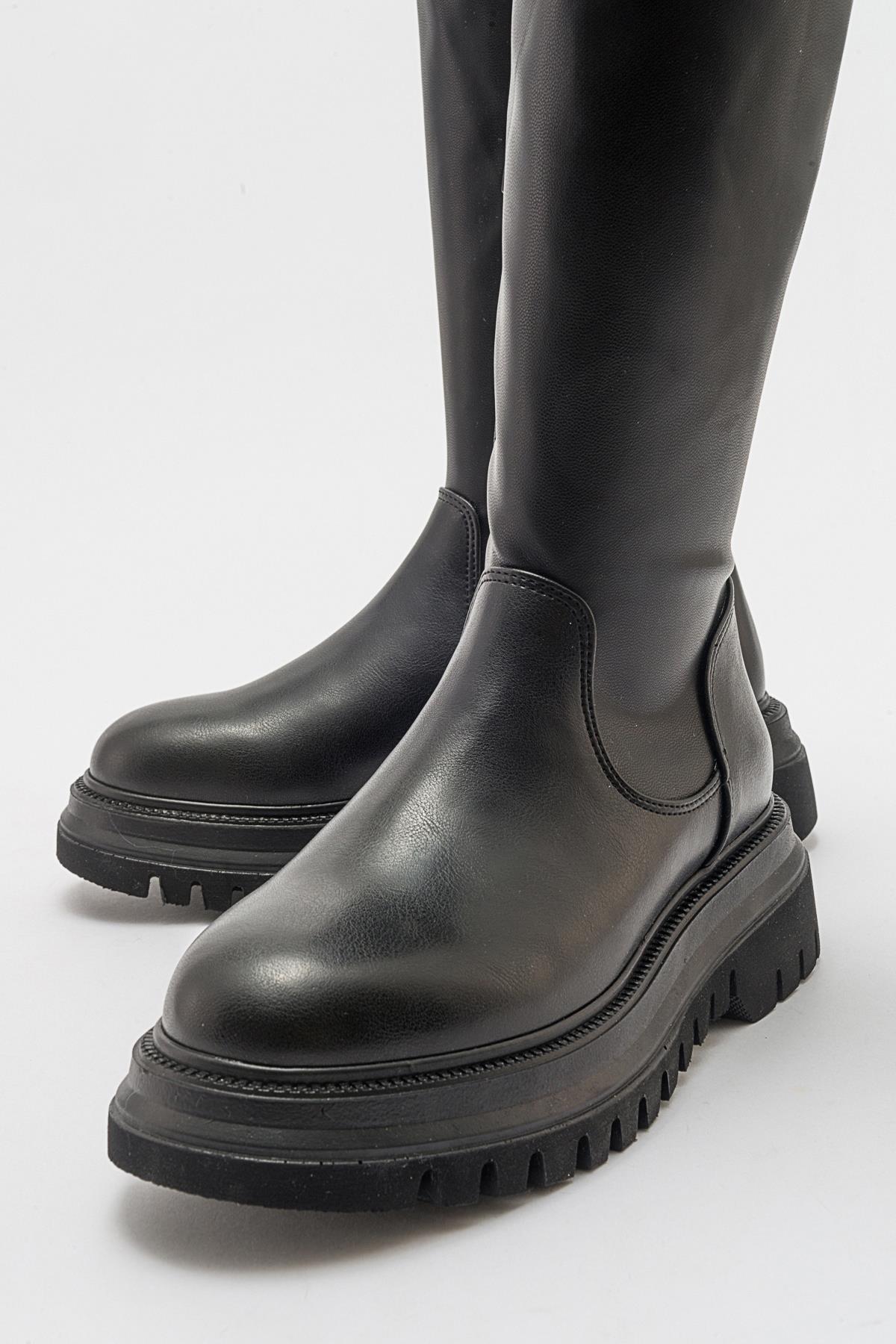 Henin - Black Stretch Knee-High Flat Boot (Women) - Image 5