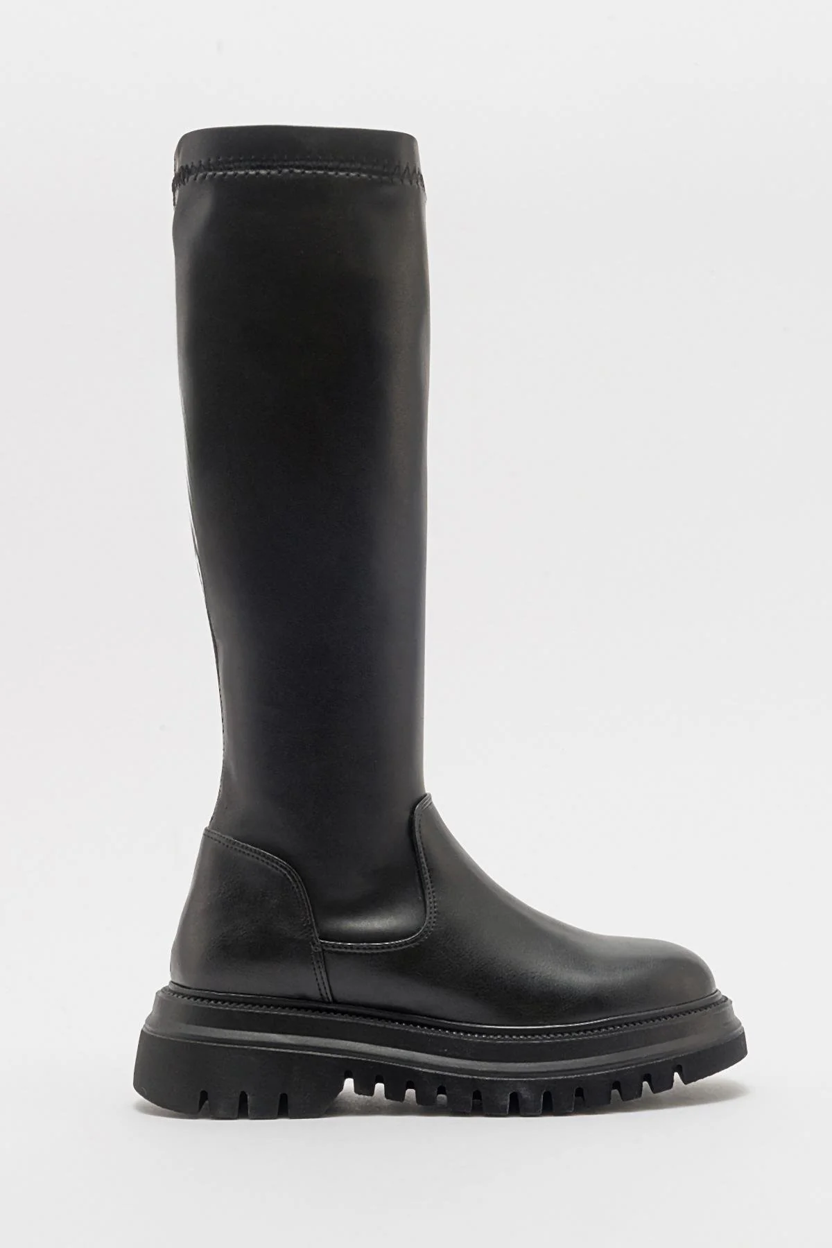 Henin - Black Stretch Knee-High Flat Boot (Women) - Image 6
