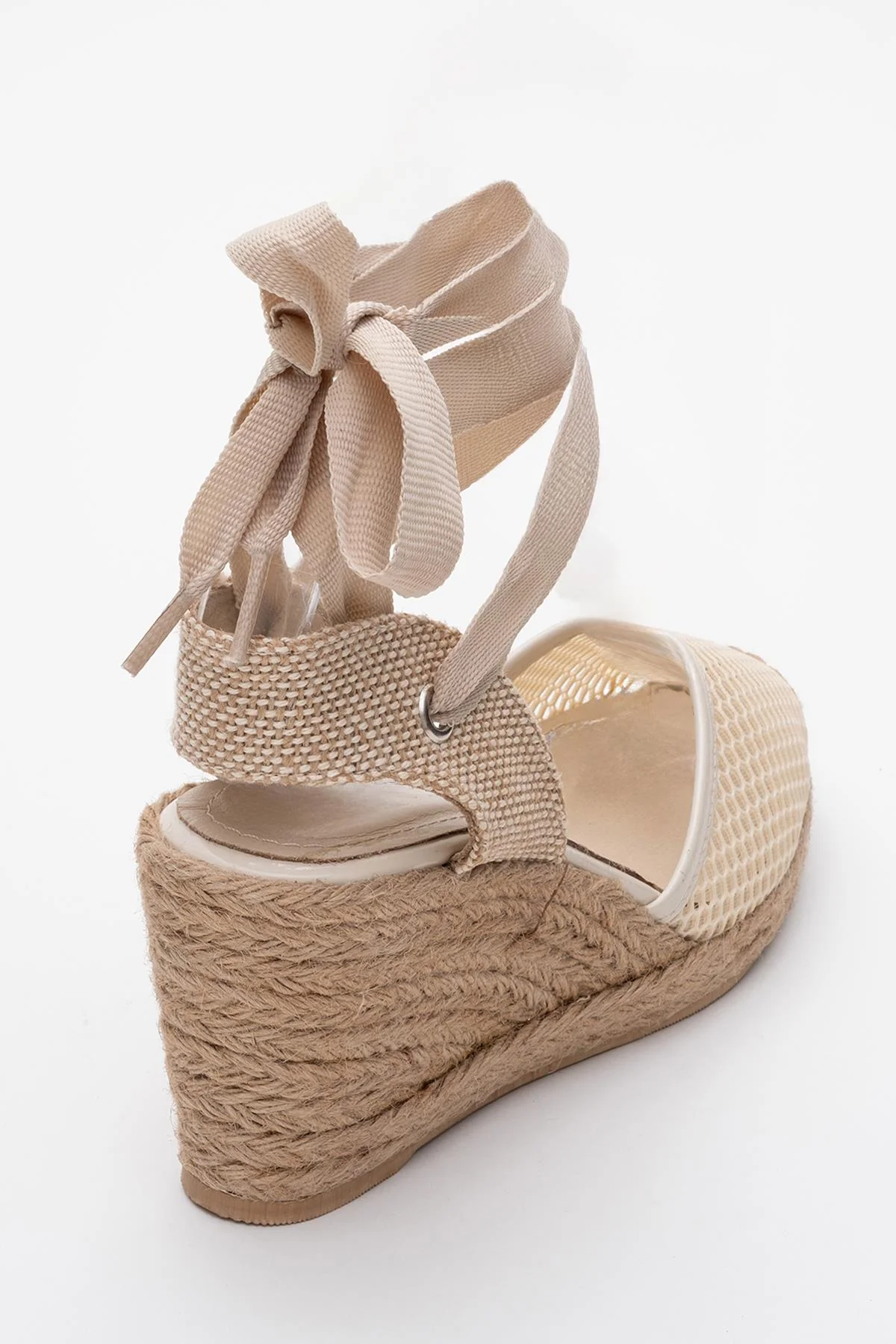 Lions - Beige Mesh Leather Wedge Espadrilles Sandal (Women) - Image 5