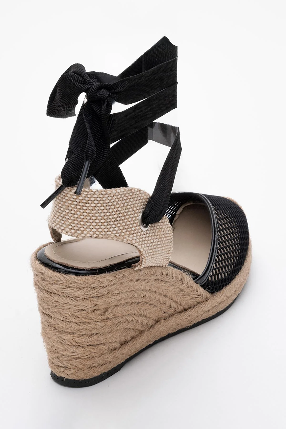 Lions - Black Mesh Leather Wedge Espadrilles Sandal (Women) - Image 5