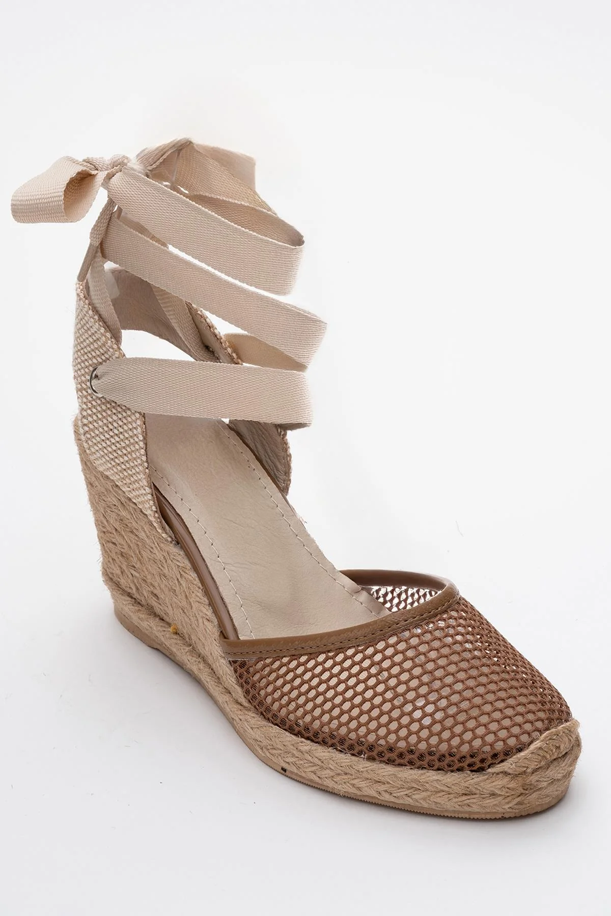 Lions - Cognac Brown Mesh Leather Wedge Espadrilles Sandal (Women) - Image 3
