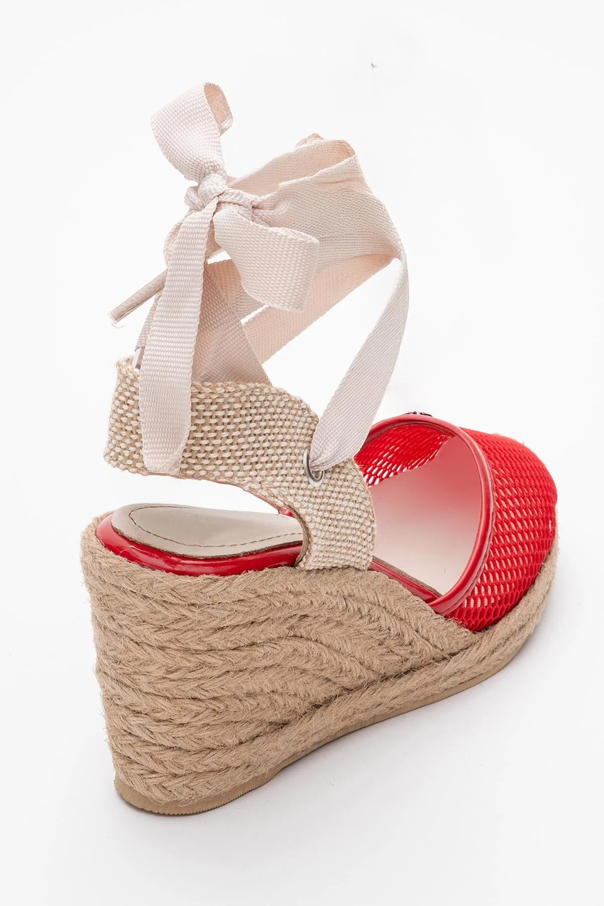 Lions - Red Mesh Leather Wedge Espadrilles Sandal (Women) - Image 5