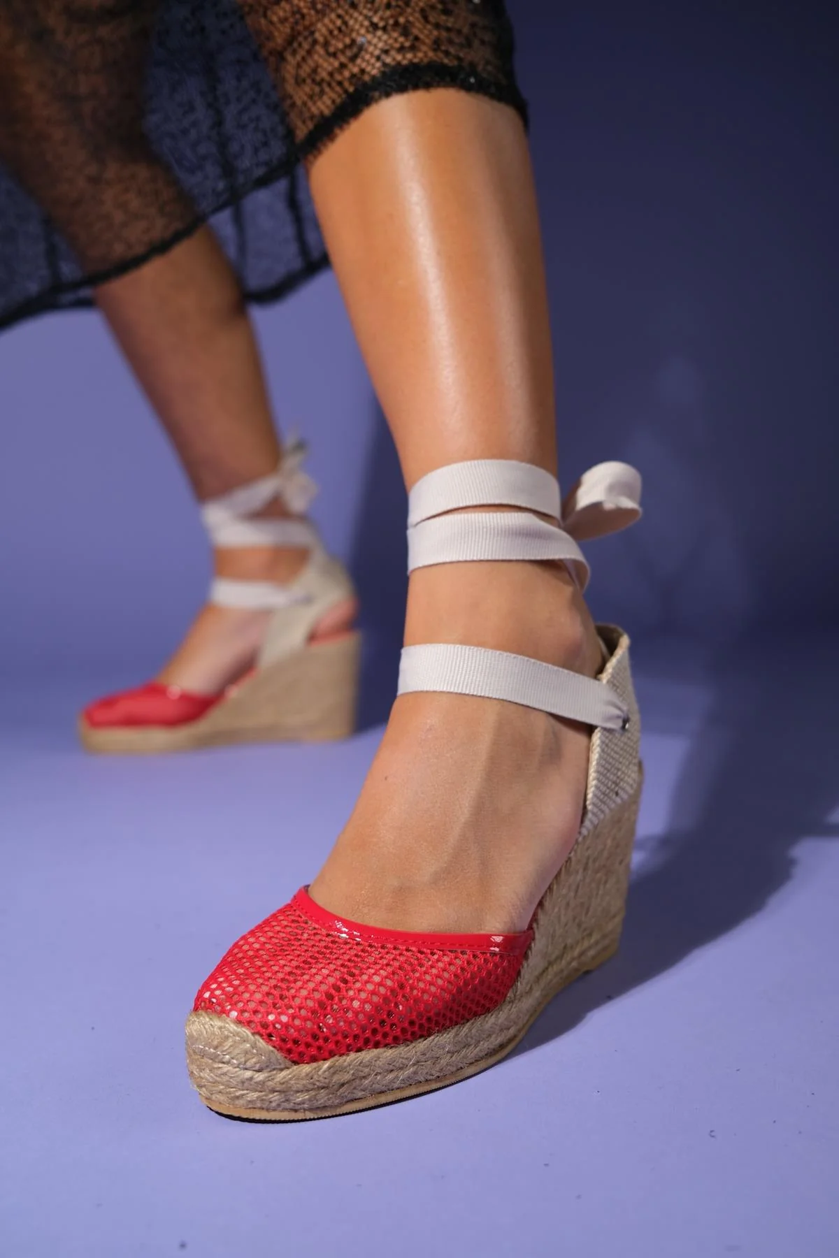 Lions - Red Mesh Leather Wedge Espadrilles Sandal (Women) - Image 7