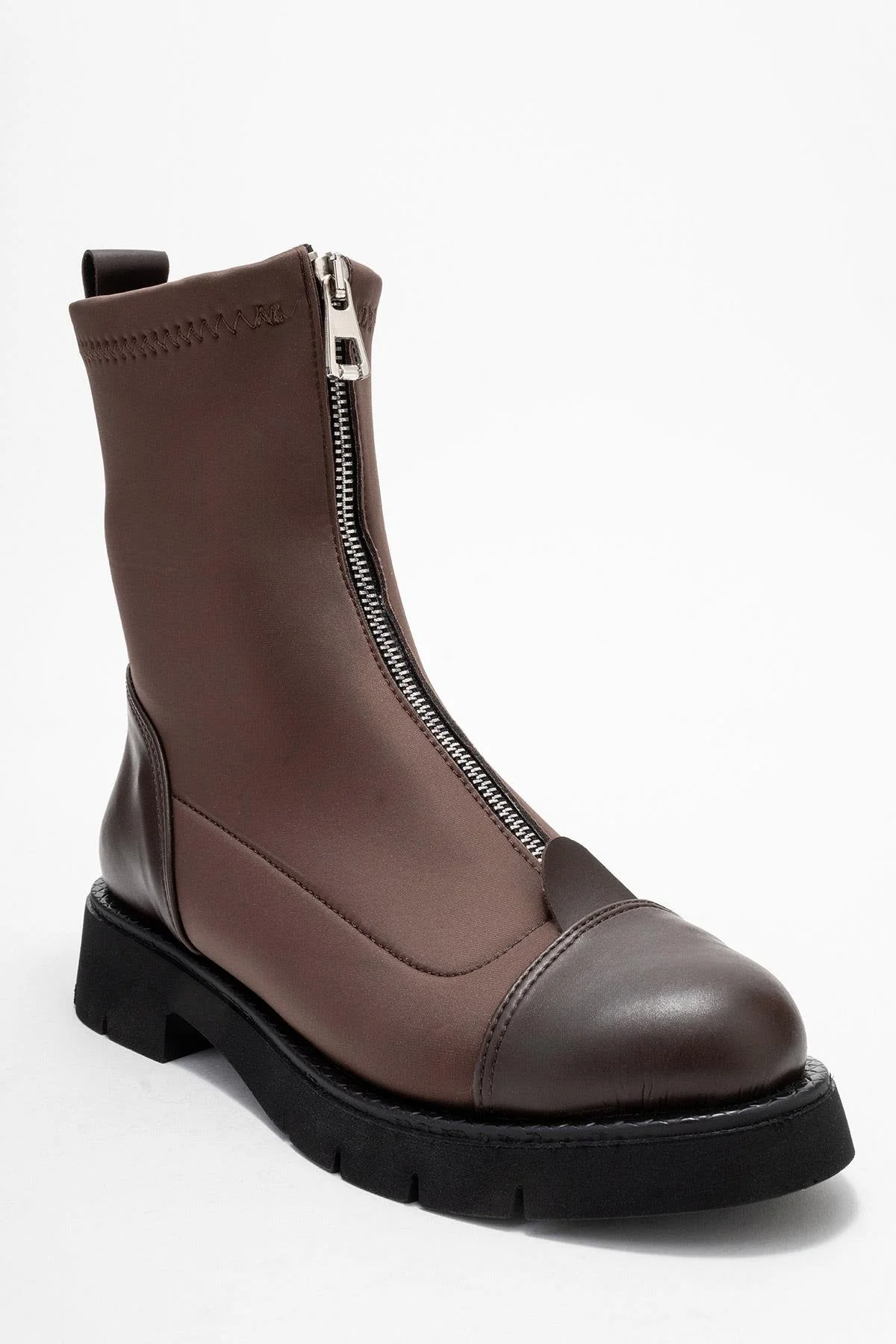 Martos - Brown Stretch Front-Zip Ankle Boot (Women) - Image 3