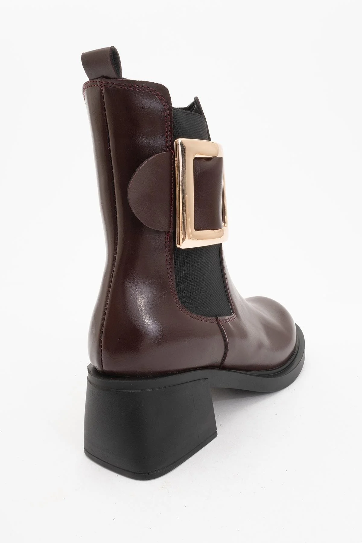 Moriah - Burgundy Buckle Elastic Side-Zip Block Heel Boot (Women) - Image 3