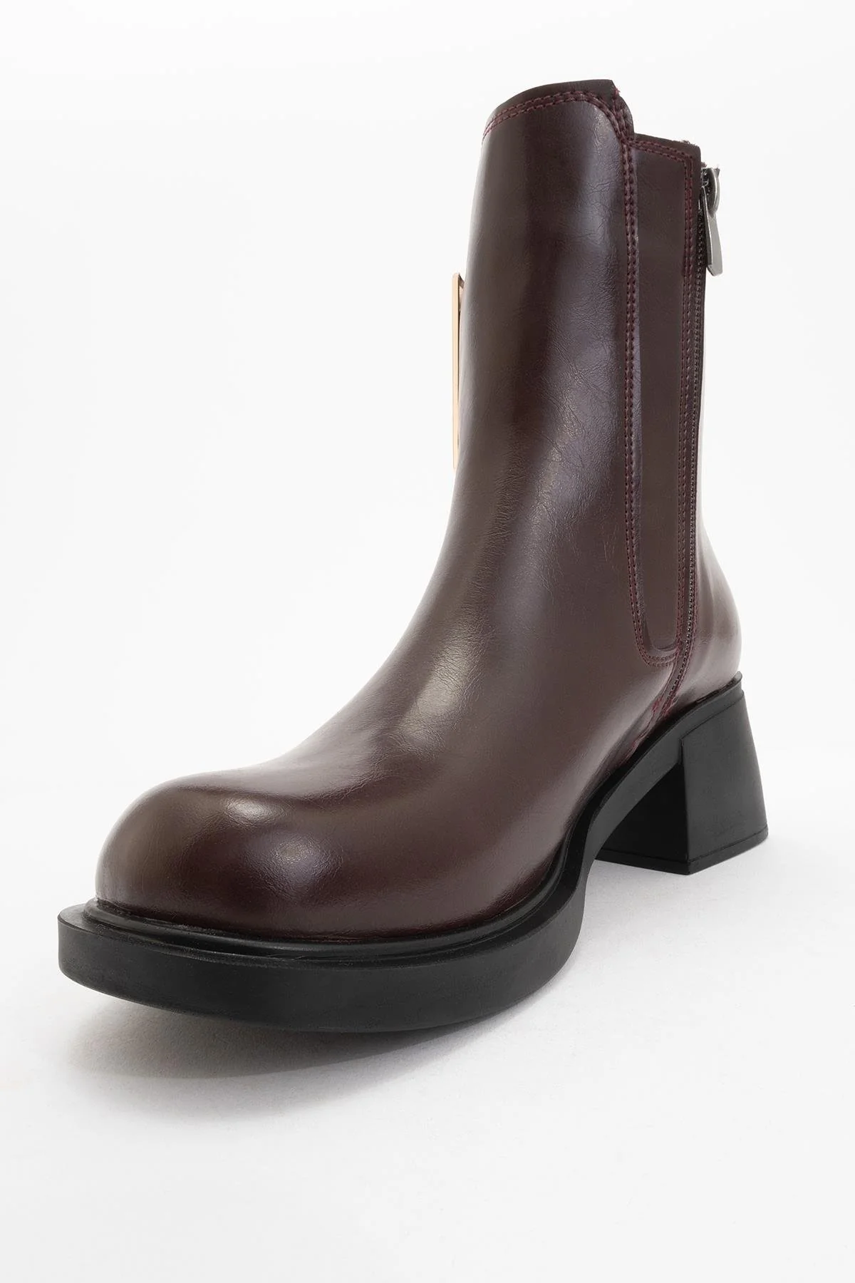 Moriah - Burgundy Buckle Elastic Side-Zip Block Heel Boot (Women) - Image 4