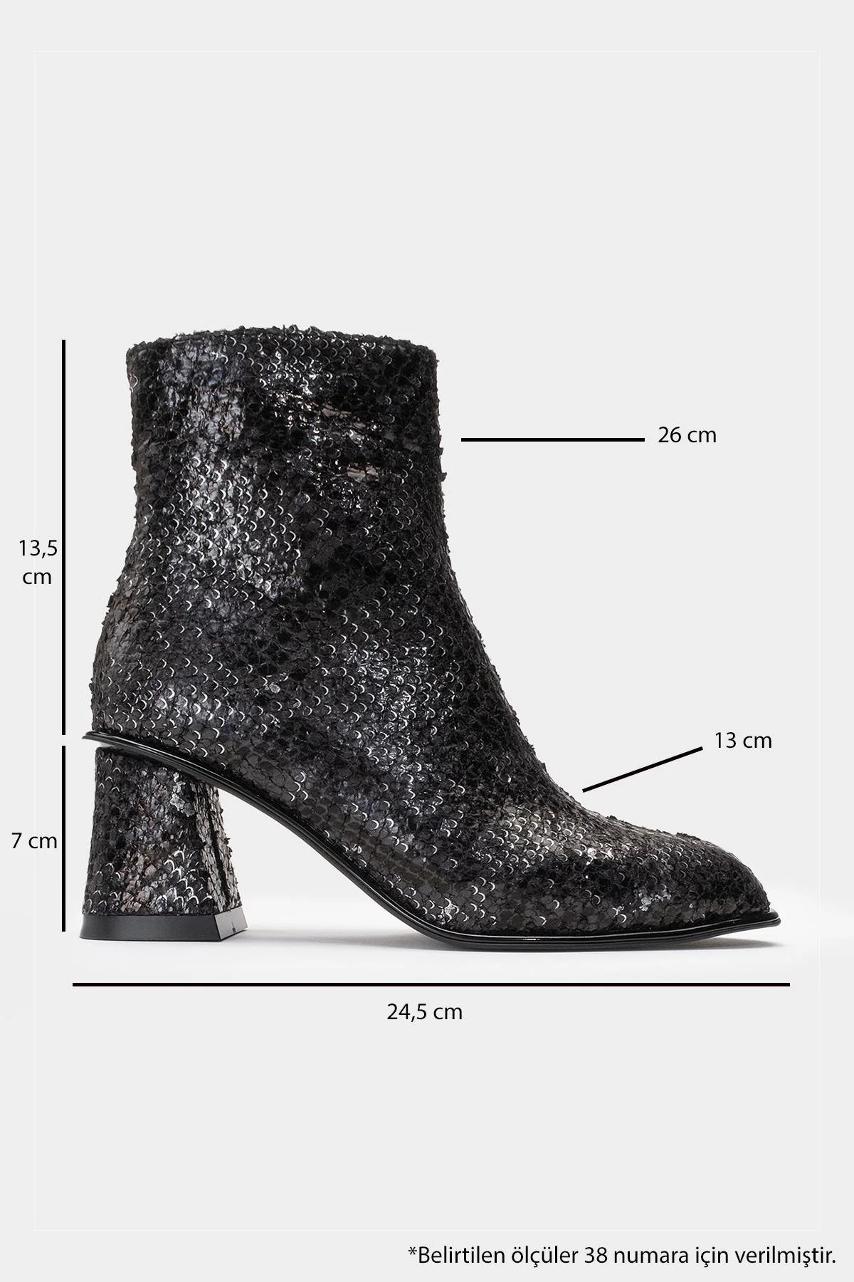 Nina - Black Patterned Block Heel Ankle Boot (Women) - Image 4