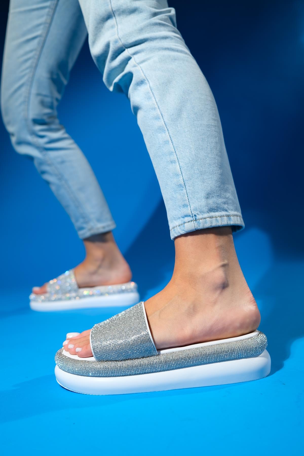 Oeste White Rhinestone Platform Slide (Women) - Image 5