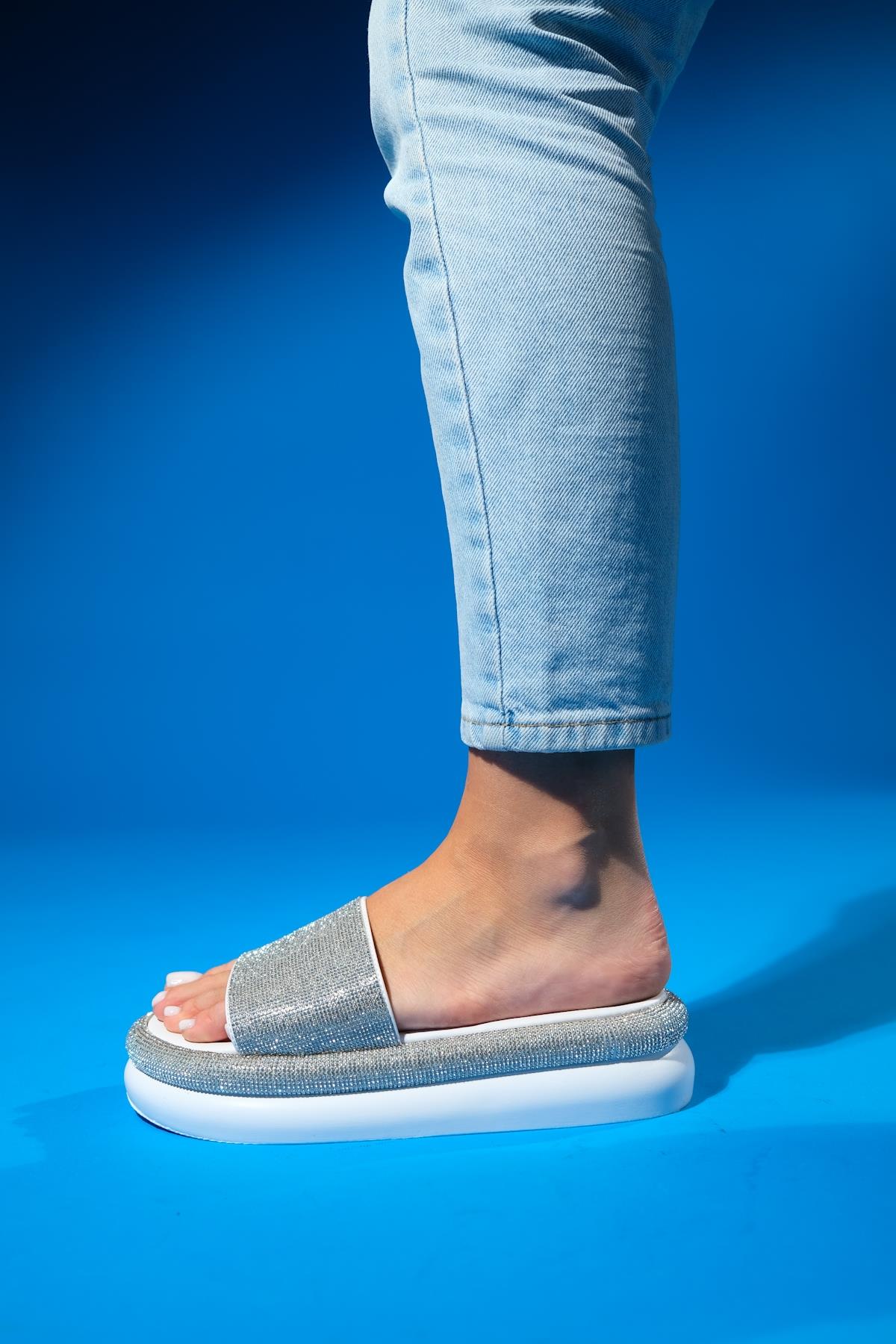 Oeste White Rhinestone Platform Slide (Women) - Image 7