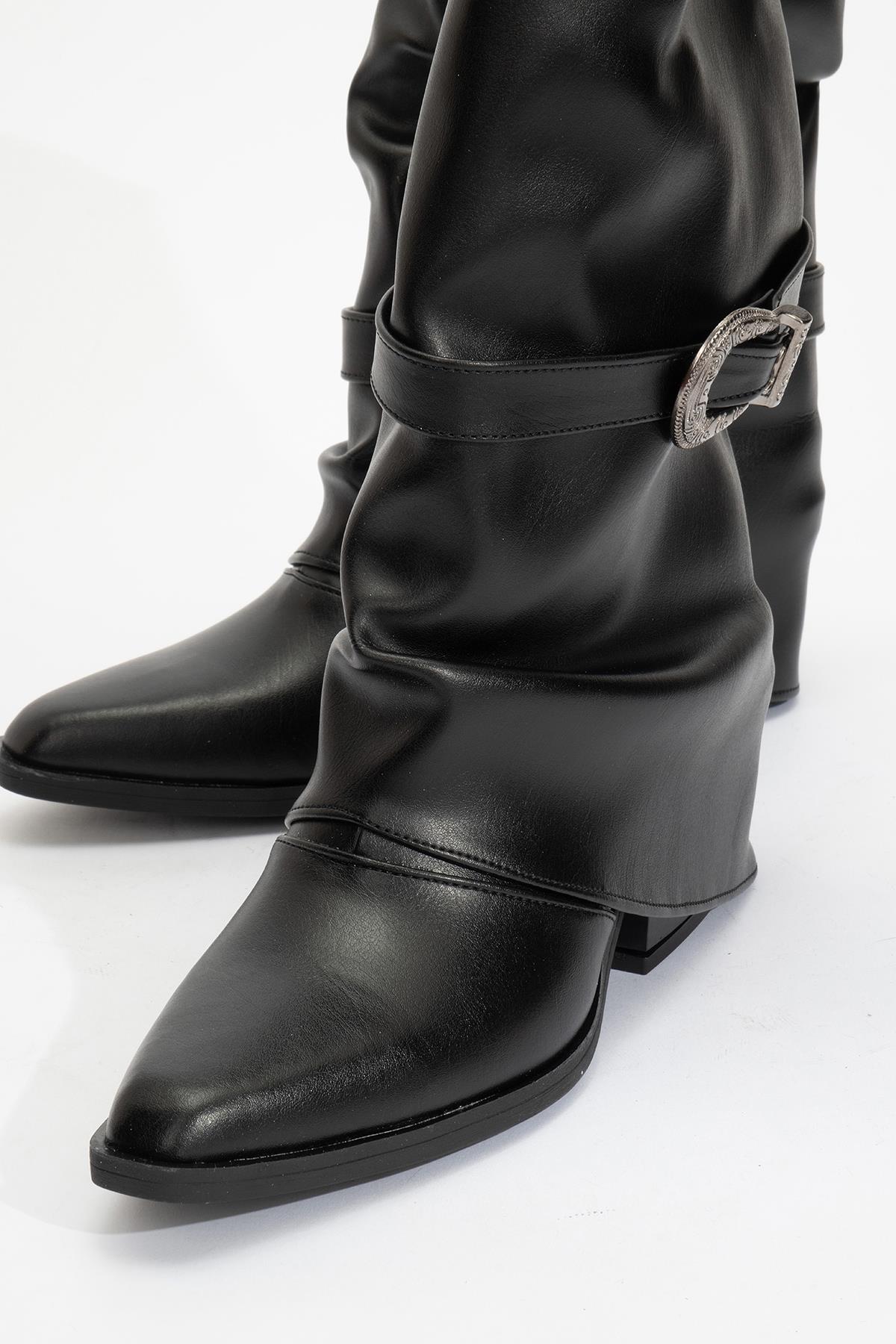 Okus - Black Buckle Block Heel Ankle Boot (Women) - Image 3