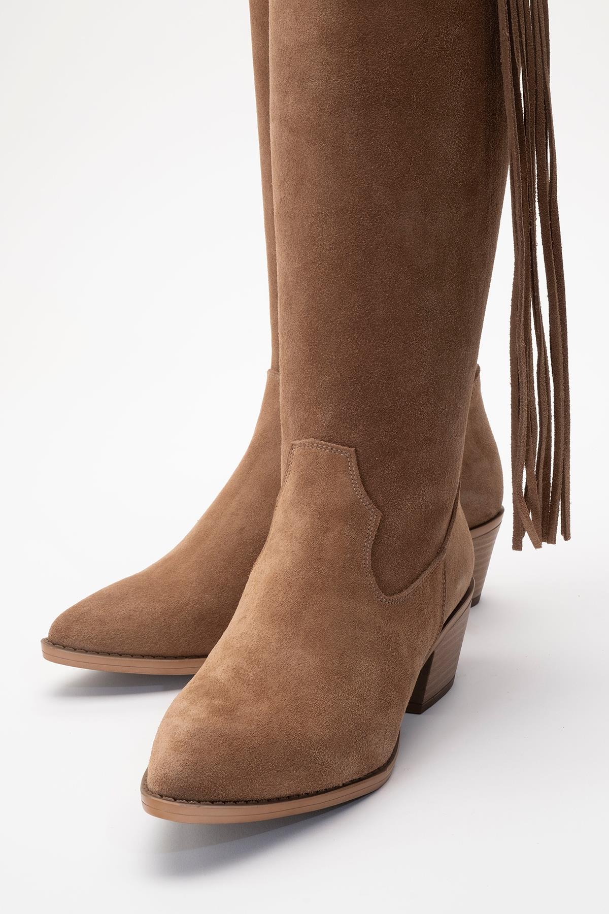 Rios - Taupe Genuine Leather Suede Block Heel Knee-High Boot (Women) - Image 3