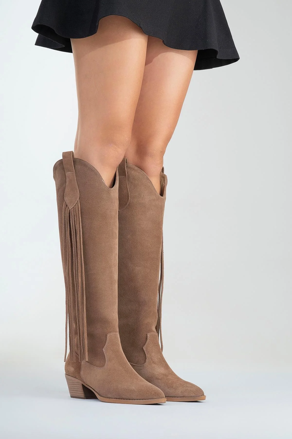 Rios - Taupe Genuine Leather Suede Block Heel Knee-High Boot (Women) - Image 5