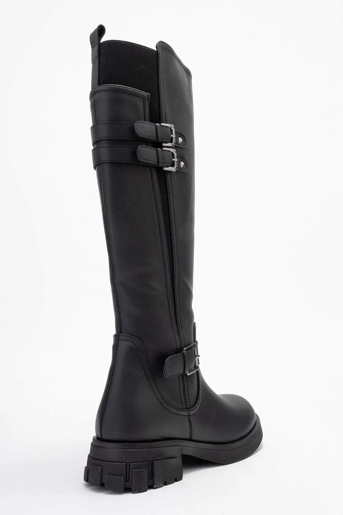 Sia - Black Stretch-Panel Flat Knee-High Boot (Women) - Image 5