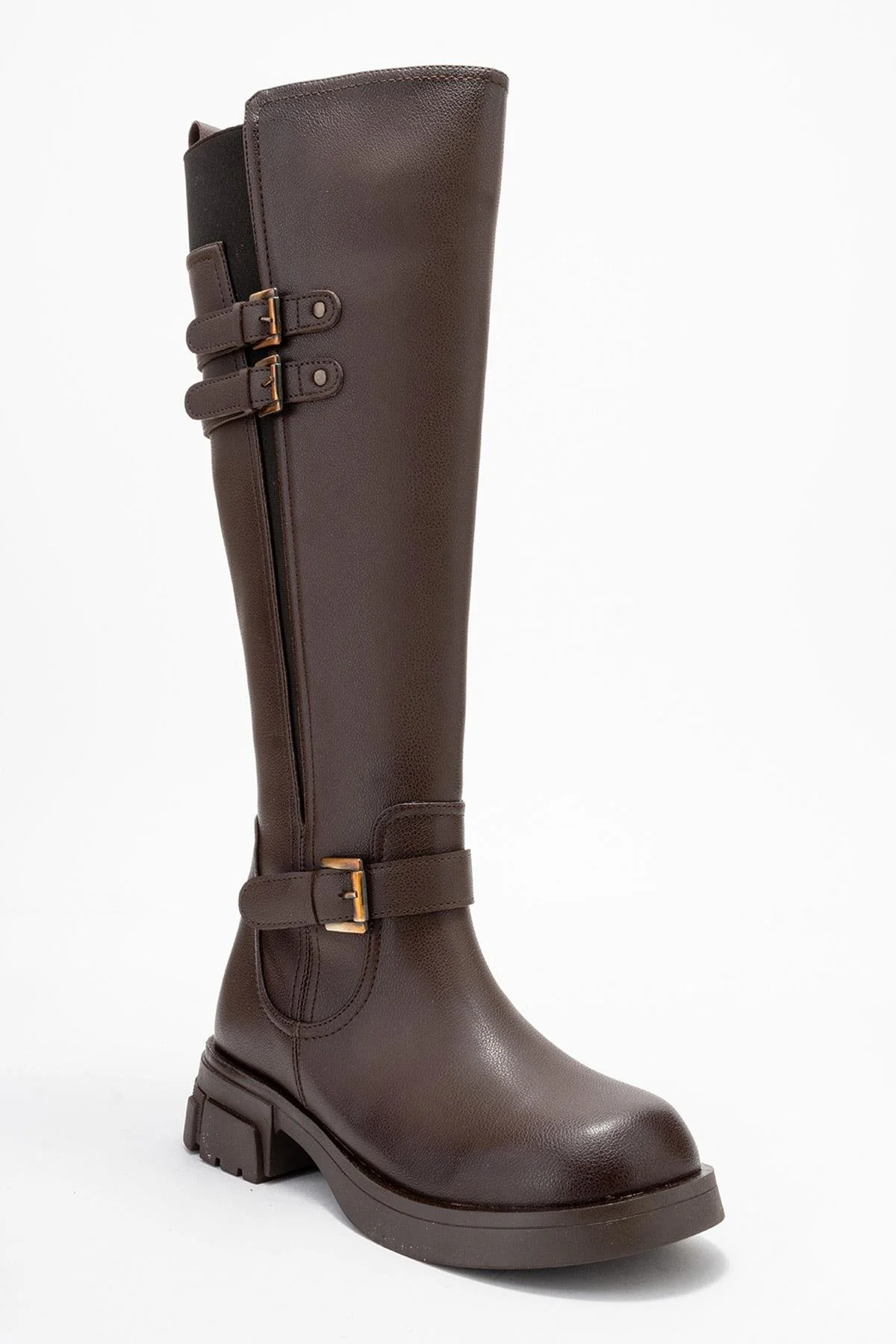 Sia - Cognac Stretch-Panel Flat Knee-High Boot (Women) - Image 3