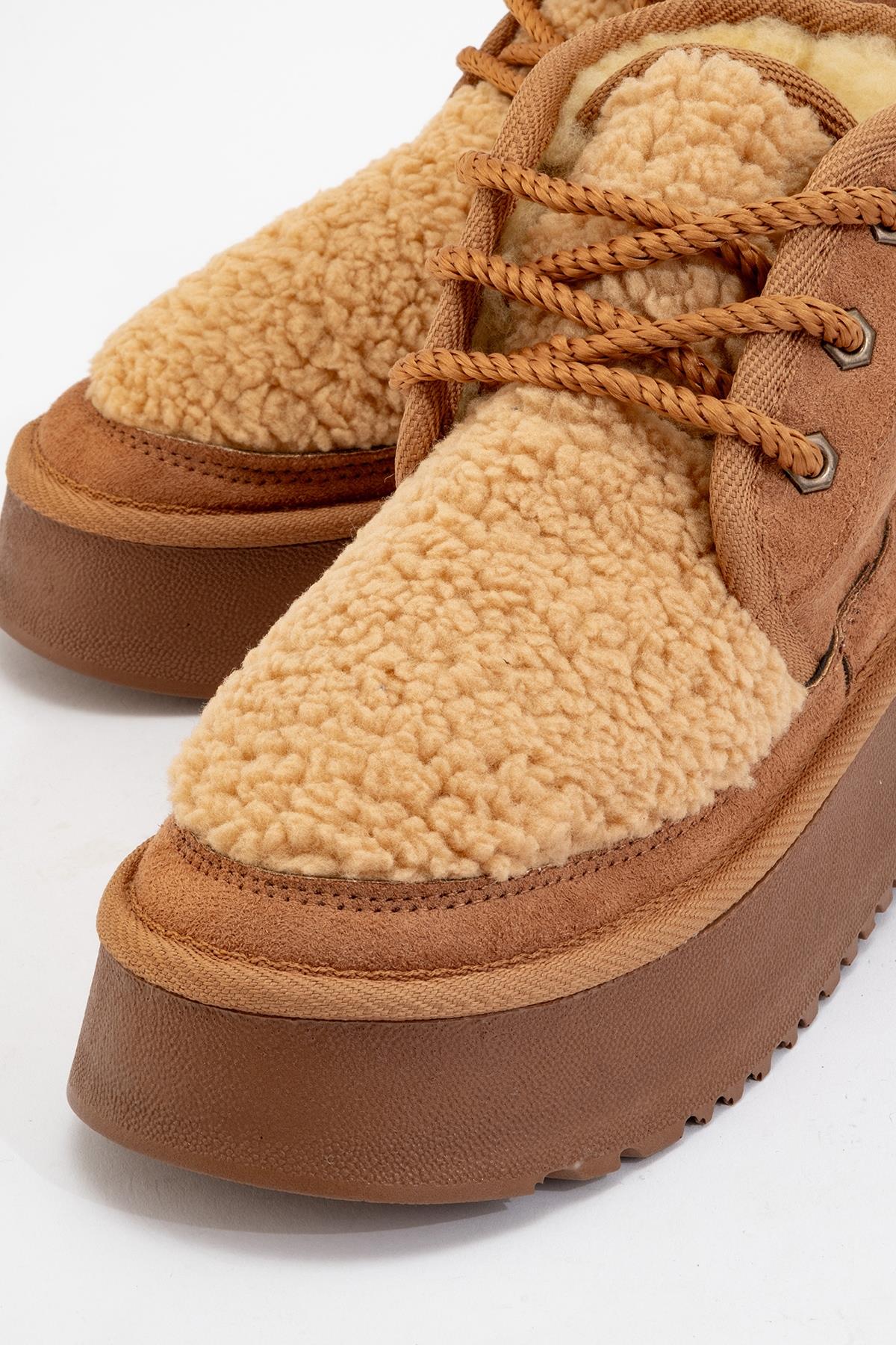 Tyson - Tan Suede With Fur Chunky Lace-Up Sport Boot (Women) - Image 3